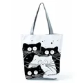 Neue Dame Tote Taschen Schwarz Weiß Nette Katze Gedruckt Stoff Eco Handtasche Hohe Kapazität