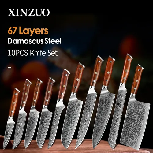 XINZUO 1-10 PCS Küche Messer 67 Schichten Damaskus Stahl Chef Slicing Utility Schäl Messer Stahl