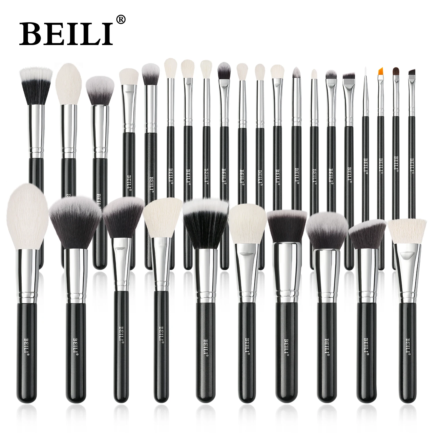 BEILI Schwarz Make-Up pinsel set Natürliche ziegenhaar pinsel Foundation Pulver Kontur Lidschatten make-up pinsel Image