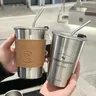 Edelstahl Kaffeetasse mit Stroh deckel tragbare Kaffeetasse trinken Bier Milch Wasser Tasse