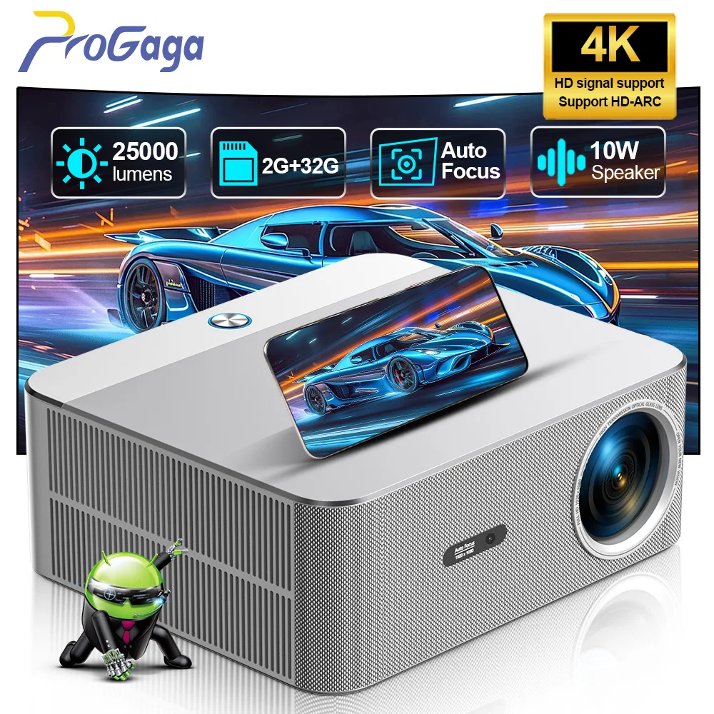 PROGAGA PG610W Projektor 4K Android WiFi Autofokus Full HD 1080P Projektor PG610 ATV Tragbare Projektor Heimkino Video strahl Image