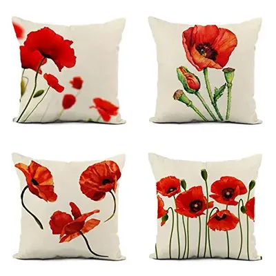 Nordic Moderne Mohnblume Leinen Kissenbezug Wohnzimmer Sofa Kissenbezug Home Dekoration Kann Image