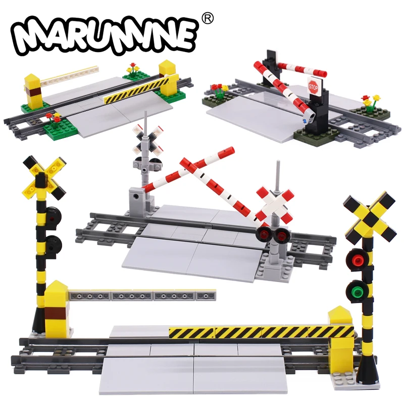 Marumine Ziegel MOC Zug Kreuzung Eisenbahn Aisel Modell Set Schiebe Bar mit 53401 Gerade Tracks City View Bausteine Spielzeug Image