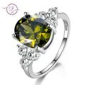 Frauen Schmuck S925 Silber Ring AAAAA Oval Olive Green Royal Blau Rot Smaragd Zirkon Ring Hochzeit