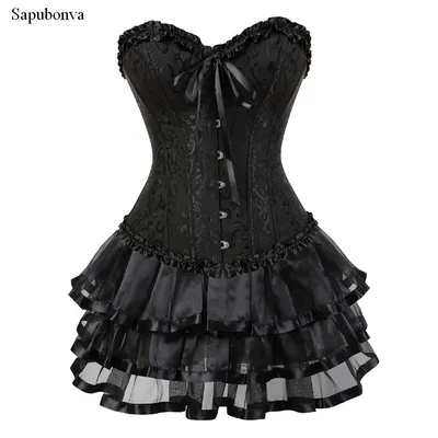 Sapubonva sexy Korsetts für Frauen plus Größe Kostüm Über brust Burlesque Korsett und Rock Set Tutu Image
