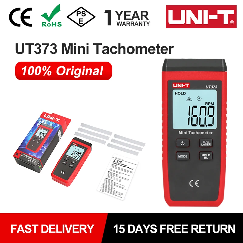 UNI-T UT373 Digitaler Geschwindigkeits-Drehzahlmesser, Drehzahlmesser, Laser, berührungslos, Tacometro 99999, zählt Mini-Drehzahlmesser, Hintergrundbeleuchtung Image