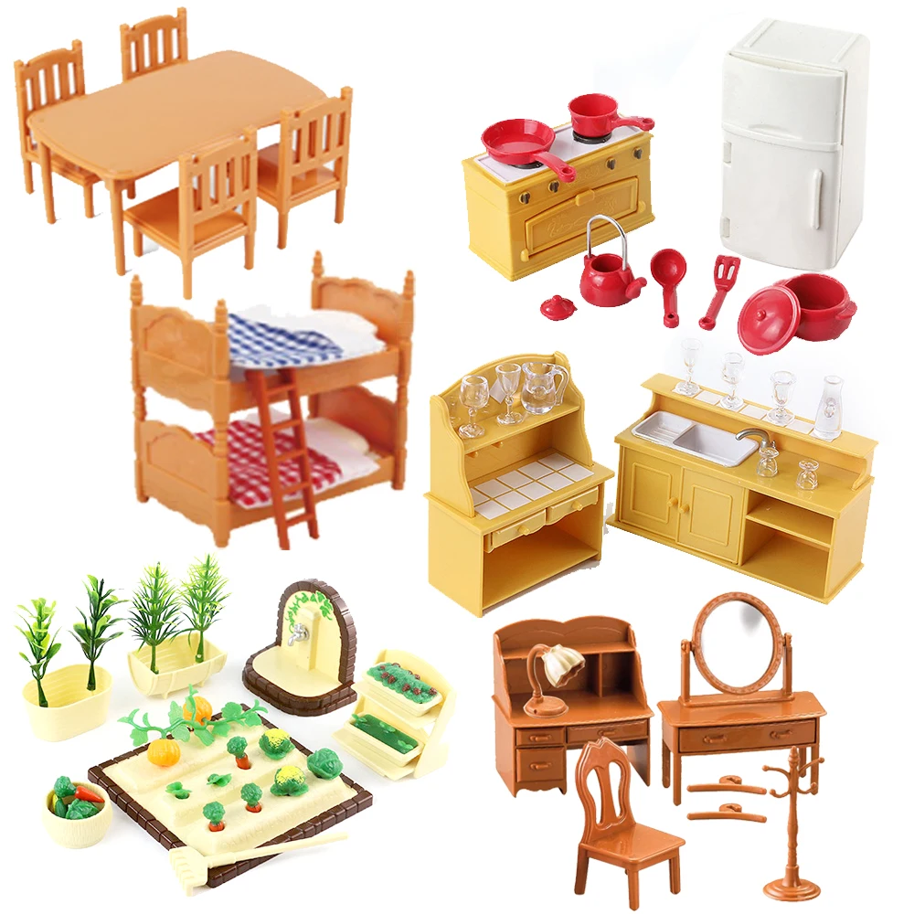 Wald Tier Familie Puppenhaus Möbel 1/12 Miniatur Spielzeug Mädchen Puppen Zubehör Schlafzimmer Badezimmer Puppenhaus Kit für Puppen