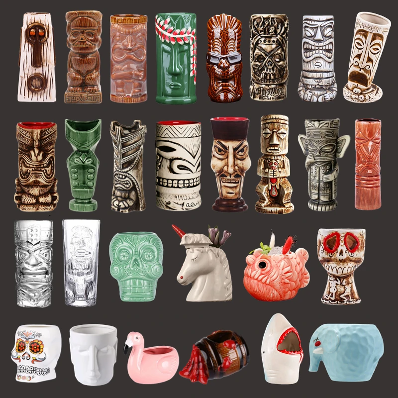 Hawaii Keramik Tiki Tasse Kreative Cocktail Tasse Osterinsel Tiki Tassen Halloween Geschenk für Bar Werkzeug Image