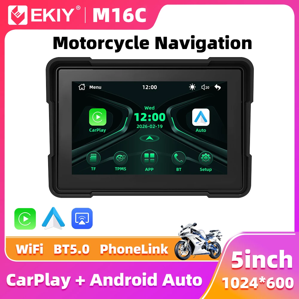 EKIY 5-Zoll-tragbares digitales Motorrad-Armaturenbrett, kabellos, CarPlay, Moto, Android, Auto, GPS-Navigation, Bildschirm, Monitor BT5.0