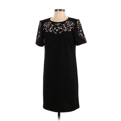 Calvin Klein Casual Dress - Shift Crew Neck Short Sleeve: Black Floral Motif Dresses - Women's Size 4