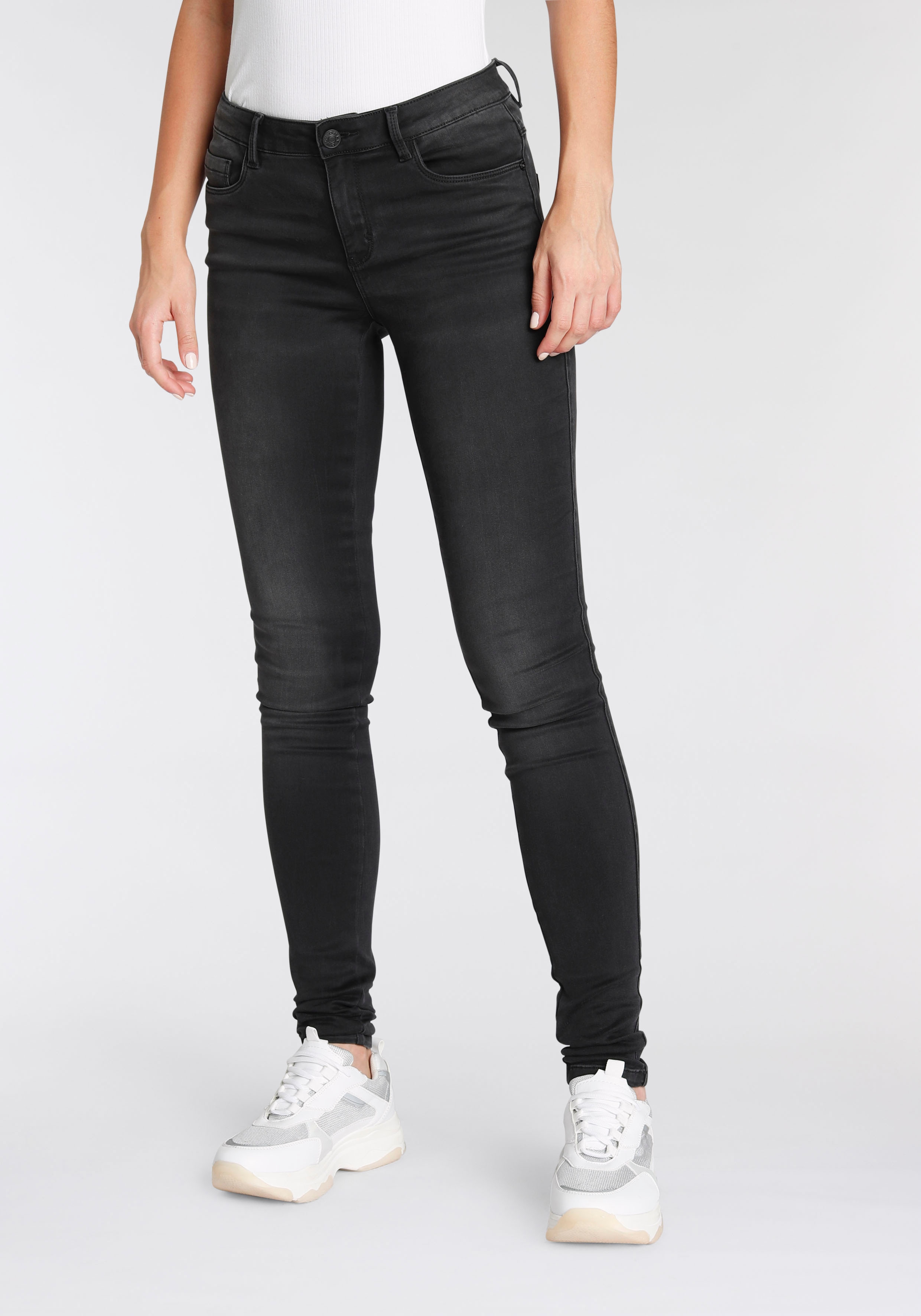 Skinny-fit-Jeans ONLY "ONLPAOLA – Extra-eng geschnittene Jeans mit figurformender Silhouette", Damen, Gr. XXL(44), Länge 28, grau (grau denim), Denim/Jeans, Obermaterial: 64% Baumwolle, 31% Polyester, 3% Viskose, 2% Elasthan, unifarben, skinny fit,... Image