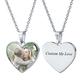 INBLUE Personalized Heart Shaped Necklace with Custom Engraved Photo/Text Dog Tag 925 Sterling Silver Pendant Memorial Gift for Mother Family Friend Women (Heart-Silver)