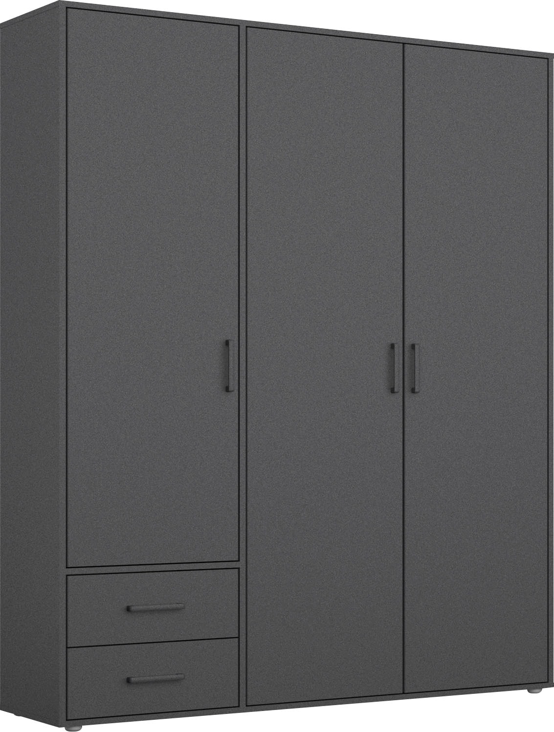 Drehtürenschrank RAUCH "Kleiderschrank Schrank Garderobe Wäscheschrank VOYAGER", grau (graumetallic), B:140cm H:194cm T:53cm, Holzwerkstoff, Schränke, moderne Griffe in Graumetallic mit Außenschubkästen MADE IN GERMANY, Topseller