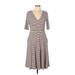 Socialite Casual Dress - Fit & Flare: Ivory Stripes Dresses - Women's Size Large