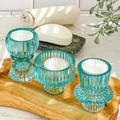 Kate Aspen Vintage Ribbed Rose Gold Glass Candlestick & Votive Candle Holders (6pcs Assorted Sizes) Glass in Blue | 3 H x 2.2 W x 2.2 D in | Wayfair