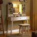 Corrigan Studio® Wynnie 42" W Farmhouse Makeup Vanity Desk w/ Mirror & 3 Light Modes Wood in White | 54 H x 42 W x 15.6 D in | Wayfair