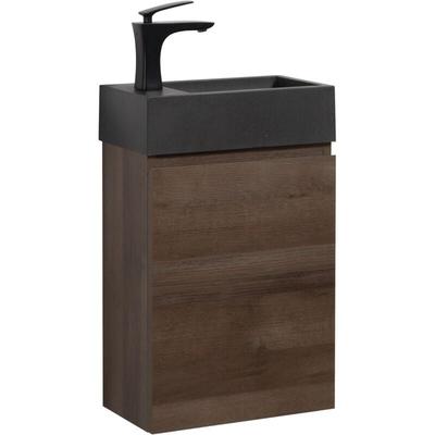 Wc Badmöbel Angela 40x22 cm Braun Eiche - Schrank Schwarze Wasch Image