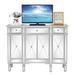 Mirrored Finish Glass TV STAND with 3-Drawers 4 X shape doors cabinet for Living Room - 47.64"L x 14.2"W x 35.83"H