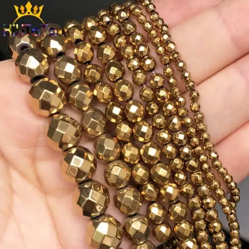 Natürliche Faceted Gold Hämatit Stein Perlen Lose Spacer Perlen Für Schmuck Machen DIY Halskette