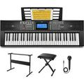 Donner Upgraded 61 Key Piano Keyboard Electric Keyboard Kit with 249 Voices 249 Rhythms - Includes Piano Stand Stool Microphone Gift for Beginners Black (DEK-610S)