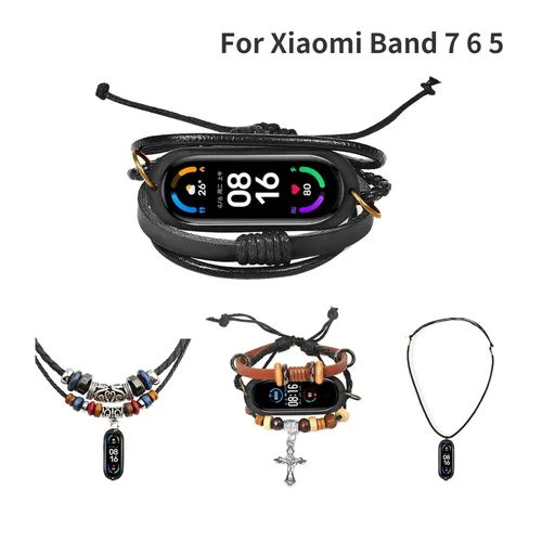 Für Xiaomi Band 7 6 5 Armband Leder Armband Geflochtene Ersatz Vintage Uhr Band Für Mi Band 7 6 5