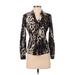 Alfani Long Sleeve Button Down Shirt: Black Leopard Print Tops - Women's Size 2