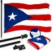 G128 Combo Pack: 5 Ft Tangle Free Aluminum Spinning Flagpole (Black) & Puerto Rico Puerto Rican Flag 2x3 Ft ToughWeave Series Embroidered 300D Polyester | Pole with Flag Included