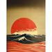 Modern Kanagawa Waves Red Sunset Linocut Large Wall Art Poster Print Thick Paper 18X24 Inch