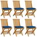 Aibecy Patio Chairs with Blue Cushions 6 pcs Solid Teak Wood