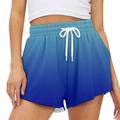 Durtebeua High Waisted Stretchy Shorts for Running Golf Workout Beach Shorts For Women High Waist Drawstring Elastic Waist Pocket Shorts Blue S