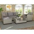 Patio Wicker Furniture Set 4 Piece Sectional Sofa Set with Glass Coffee Table Outdoor Cushioned Conversation Chairs Set All-Weather PE Rattan Sofa Set for Backyard Courtyard Poolside D6674