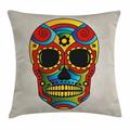 Sugar Skull Decor Throw Pillow Cushion Cover Vibrant Colored Figure Macabre Mexico Latin Tradition Mythical Religious Decorative Square Accent Pillow Case 16 X 16 Inches Multicolor by Ambesonne