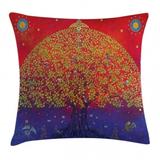 Indian Decor Throw Pillow Cushion Cover Sacred Bodhi Tree of Life Themed Eastern Spiritual Growth Ethnic Artwork Decorative Square Accent Pillow Case 16 X 16 Inches Scarlet Blue by Ambesonne
