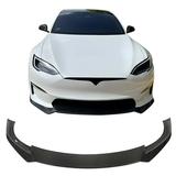 Ikon Motorsports Front Bumper Lip Compatible With 2021-2023 Tesla Model S Sedan 4-Door Gloss Black Revozport Style Carbon Fiber Add On Air Dam Front Chin Spoiler Lower Valance