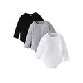 Unisex Newborn Baby Clothes Pure Long Sleeve Crew Neck Romper Tops Ribbed Bodysuit Onesies 3Pcs