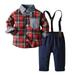 NKOOGH Boys Full Outfits Set for Boys Clothes Toddler Boy Clothes Baby Boy Clothes Baby Plaid Shirt Suspender Pants Set Outfit