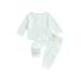 Qtinghua 2Pcs Infant Toddler Baby Boy Fall Outfits Solid Color Long Sleeve Shirt and Pants with Pockets Clothes White 3-4 Years
