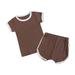 Summer Savings! Qiaocaity Two Piece Outfits Sets for Kids Toddler Baby Boys Girls Ribbed Short-sleeved Top Shorts Two-piece Set Coffee