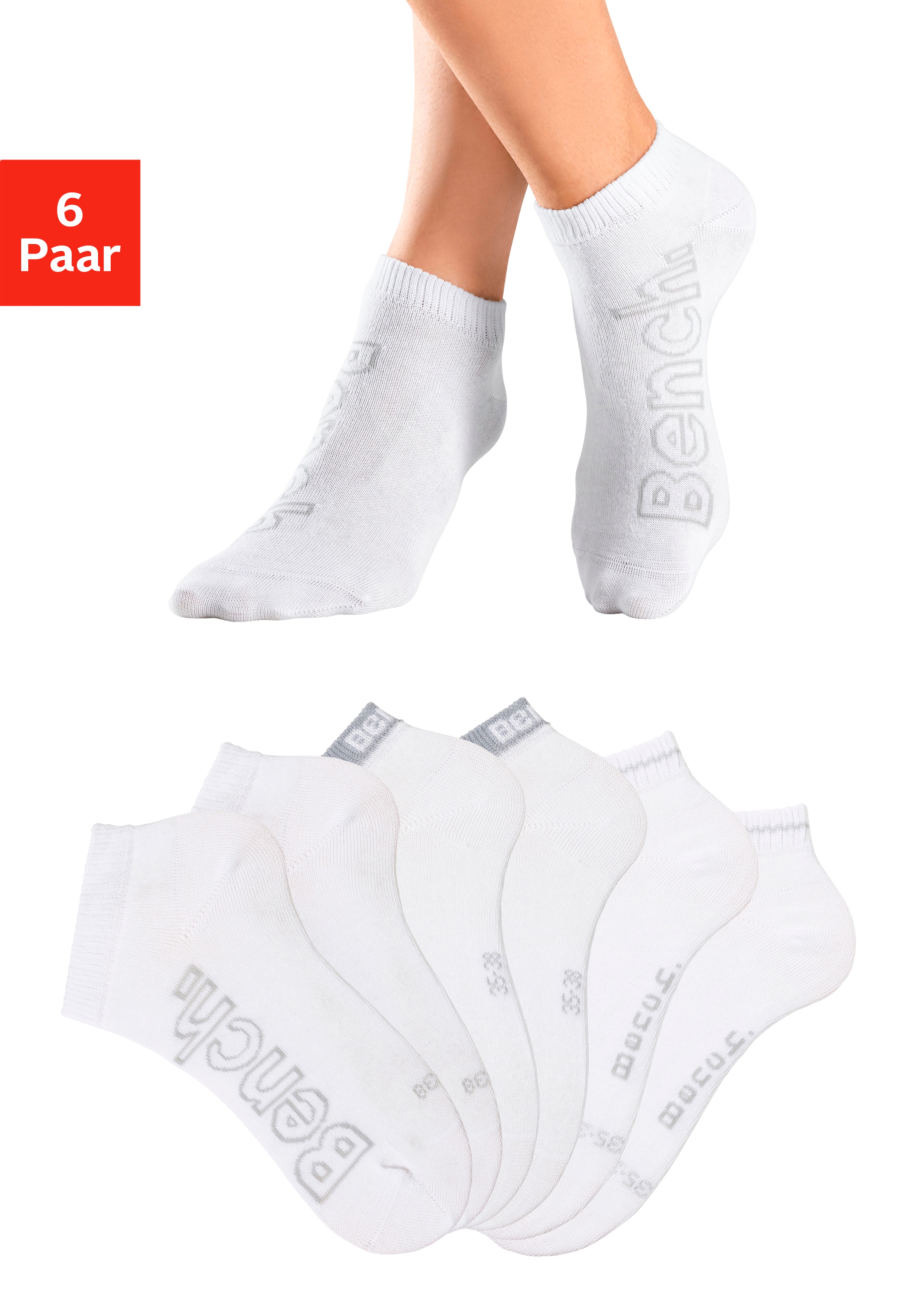 Sneakersocken BENCH., Damen, Gr. 35-38, weiß (6x weiß), Baumwollmischung, unifarben, elastisch, Socken, mit unterschiedlichen Designs
