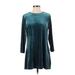 Isaac Mizrahi LIVE! Casual Dress - Shift Crew Neck 3/4 sleeves: Teal Print Dresses - Women's Size Small