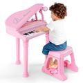 Maxmass 31-Key Kids Electronic Keyboard, Children Grand Piano with Stool, Microphone, LED Lights, Recording and Play Function, Toddlers Musical Instrument Piano Set for Boys Girls (Pink)