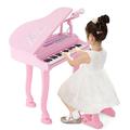 Maxmass Kids Toy Ground Piano, 37 Key Children Electronic Keyboard with Stool, Adjustable Microphone, Colorful Lights, Record & Play Function, Toddlers Music Piano for Boys Girls (Pink)