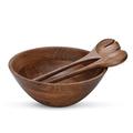 Folkulture Wooden Salad Bowl Set with Servers, 12" D x 5" H, Large Serving Bowls or Wooden Bowls for Food, Large Bowl, Round Mixing Bowl, Acacia Wood, (Natural)