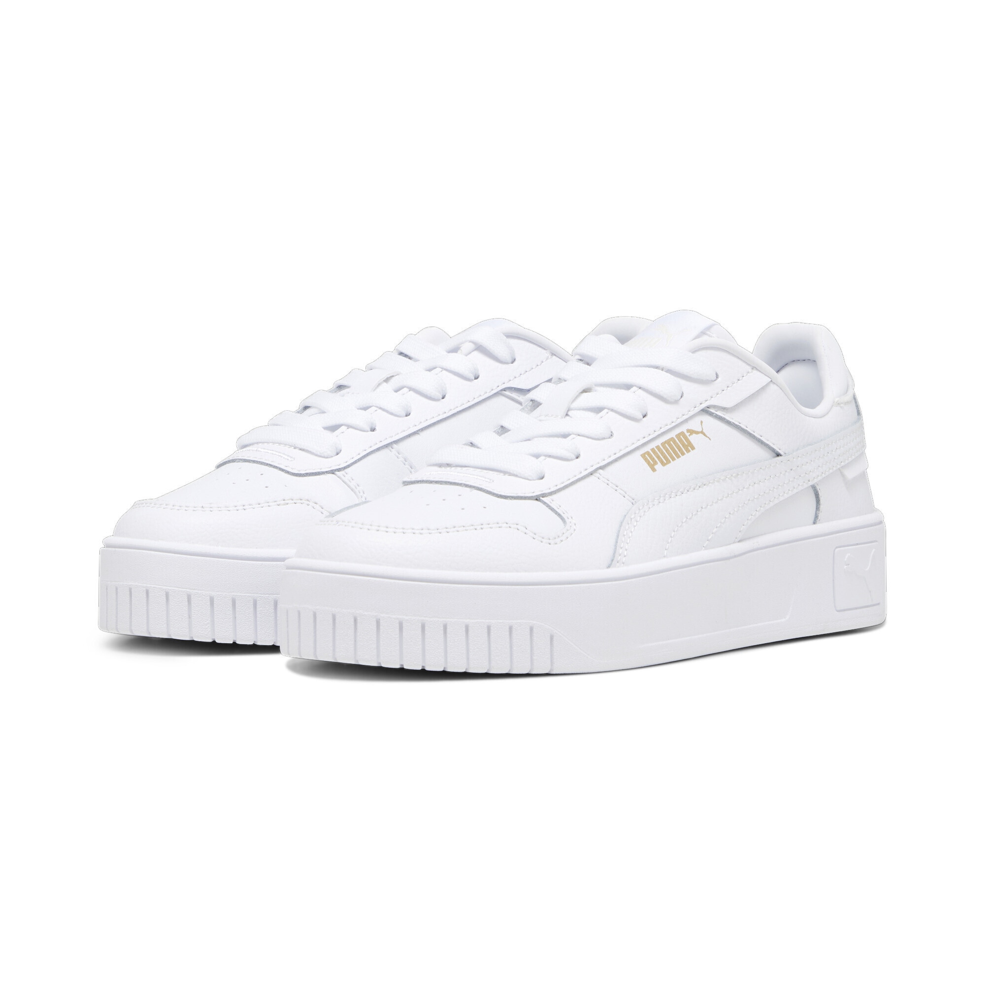 Sneaker PUMA "Carina Street Sneakers Mädchen", Kinder, Gr. 38, weiß (weiß gold), Obermaterial: Leder, Synthetik; Futter: Synthetik, Textil; Innensohle: Textil; Laufsohle: Gummi, Schuhe