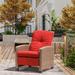 Winston Porter Nampa Recliner Patio Chair w/ Cushions Wicker/Rattan in Red | 37.75 H x 28.25 W x 28.25 D in | Wayfair