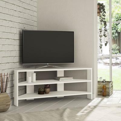 Thales Modernes TV-Stativ Multimedia-Center TV-Element Weiß Ecke 110cm - White - White - Decortie Image