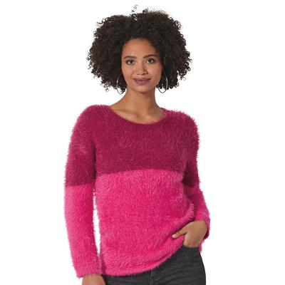 Masseys Faux Mohair Sweater (Size XL) Colorblock Pink, Nylon,Acrylic