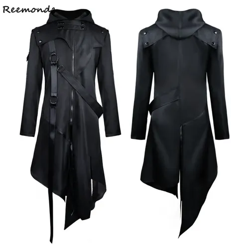 Medieval Kostüm Männer Viktorianischen Gothic Graben Mantel Steampunk Lange Schwarz Jacke Hoodies