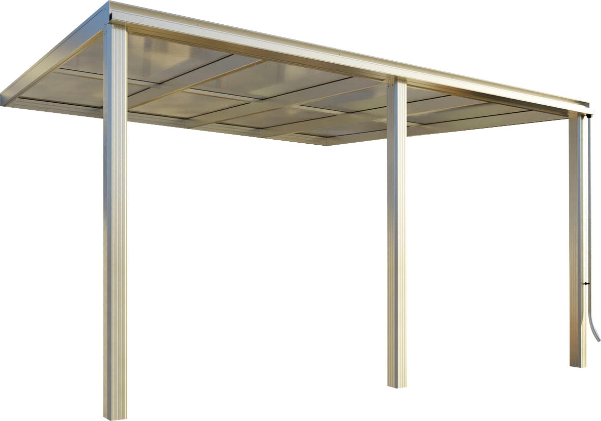 Terrassendach BECKMANN "Exklusiv Gr. 10", grau (alu natur), B:407cm T:371,3cm, Aluminium, Kunststoff, Terrassenüberdachungen