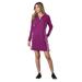 Vevo Active Women's Long-Sleeved Track Dress (Size 5X) Sugar Plum/White, Cotton,Polyester